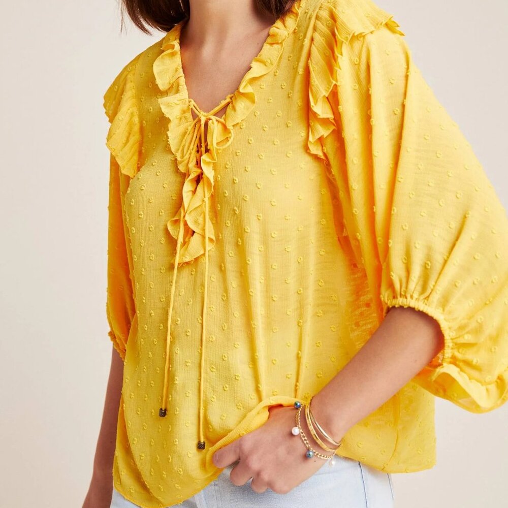 Anthropologie Haida Peasant Top, Mango Yellow, Size Small